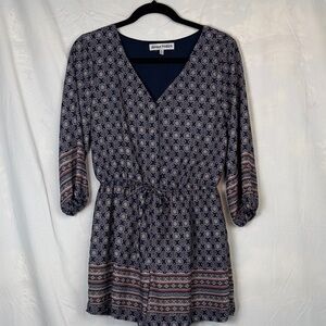 Almost Famous Navy & Pink Patterned Wrap Romper Dress